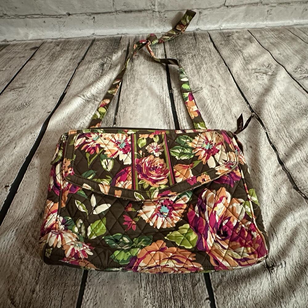 C22 Vera Bradley Brown Floral Cloth Shoulder Bag, Pre-owned